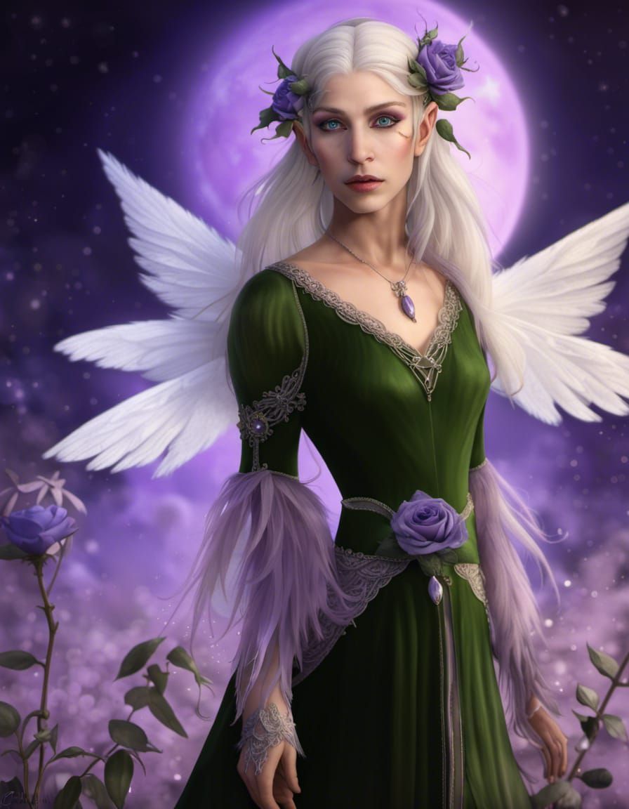 Winged Elf in Lavender Gown: Fantasy Concept Art