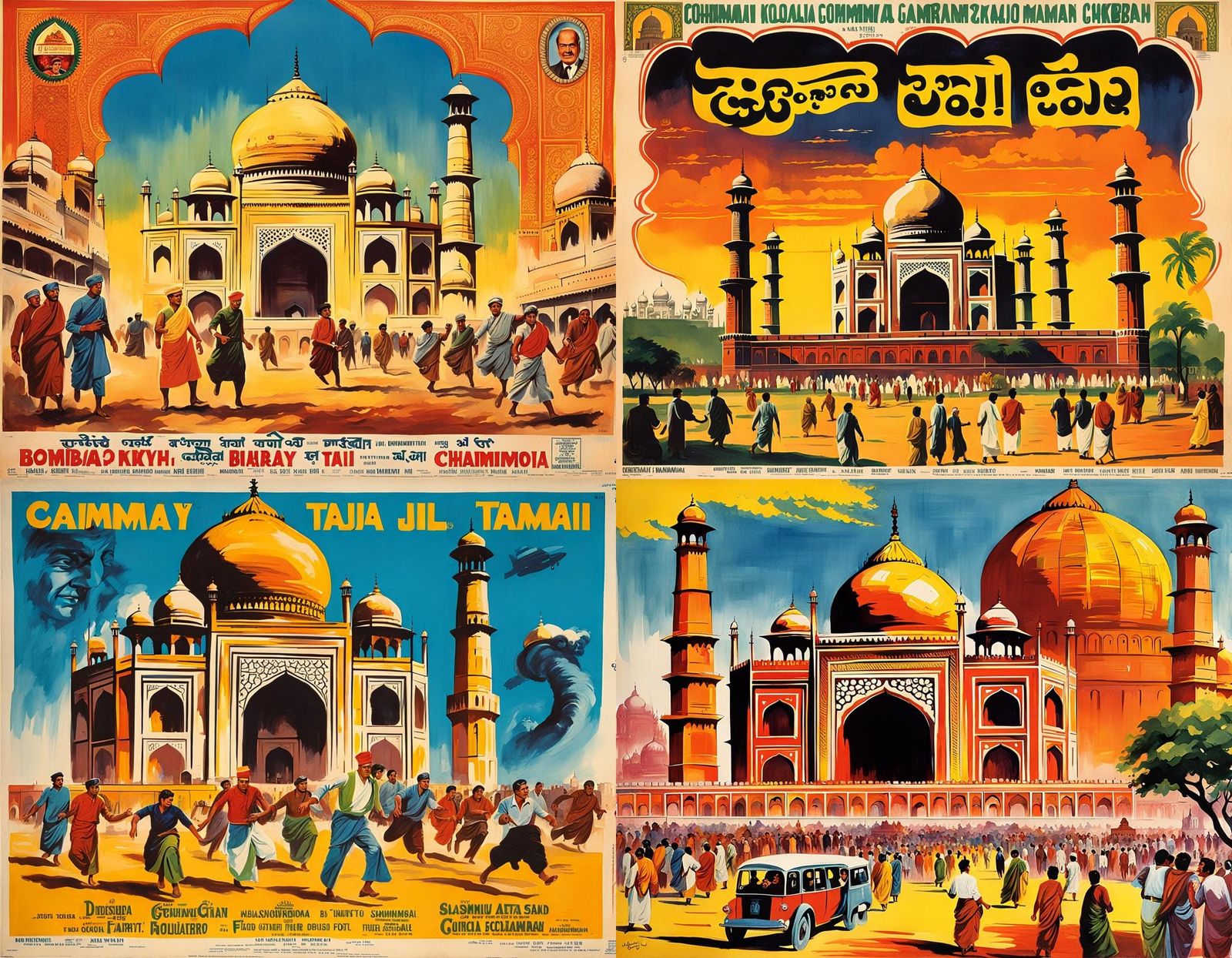 Vintage Bombay Poster: Figures at Indian Landmarks