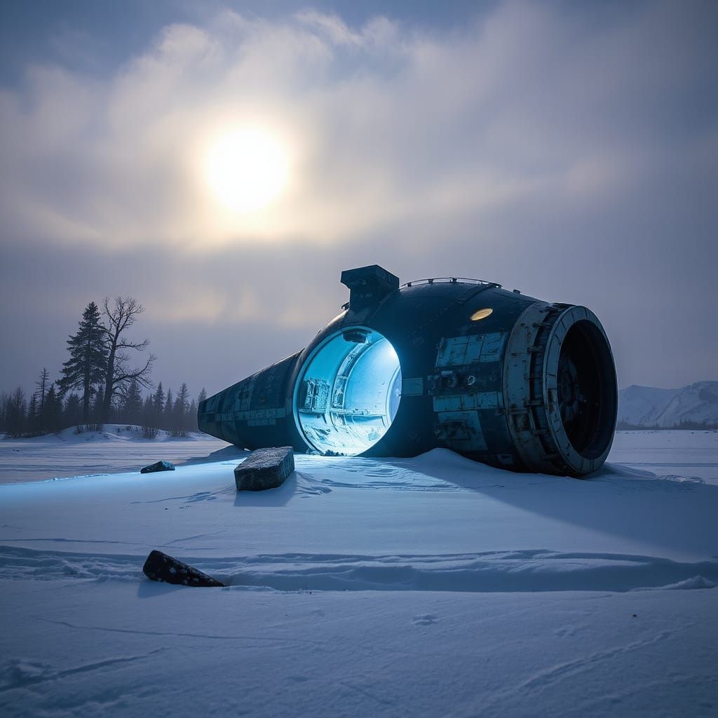 Crashed Alien Spaceship in Arctic Snowscape