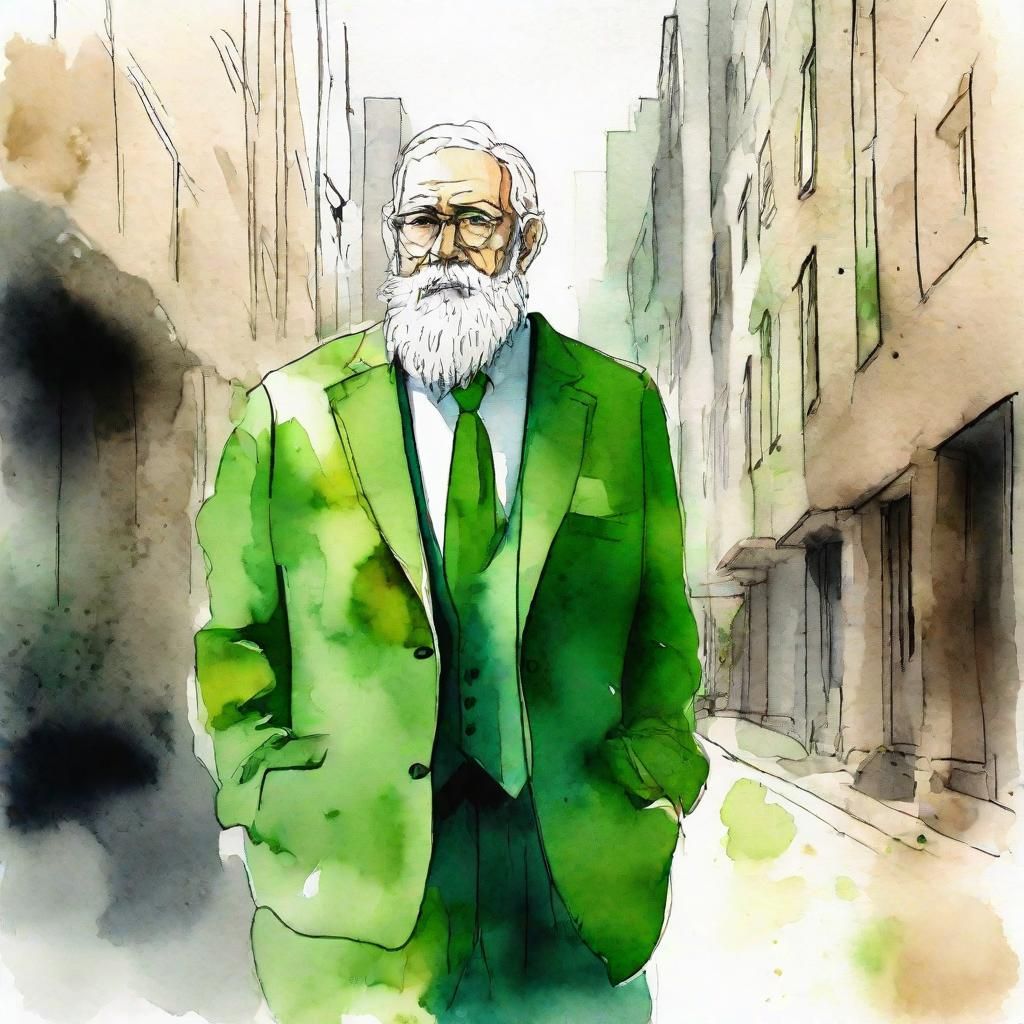 Desperate British Scientist in Dark Alley: Watercolor