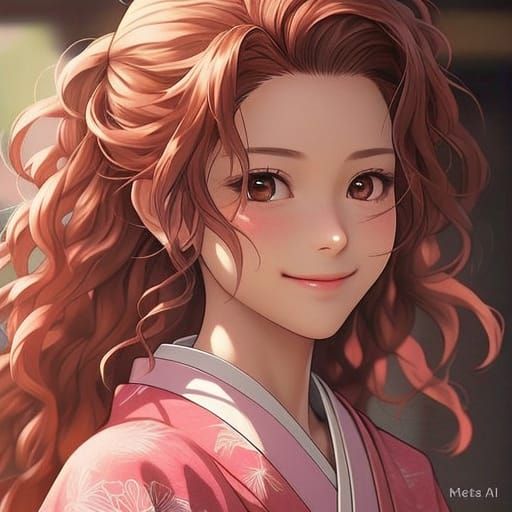 Confident Mitsuri Kanroji in Vibrant Manga Style