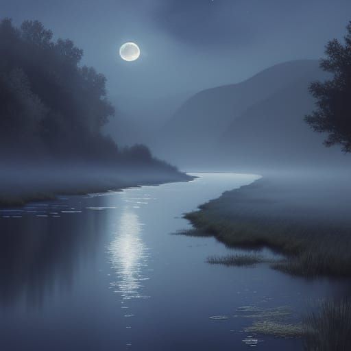 Moonlit Canal in Dreamy Watercolor Style