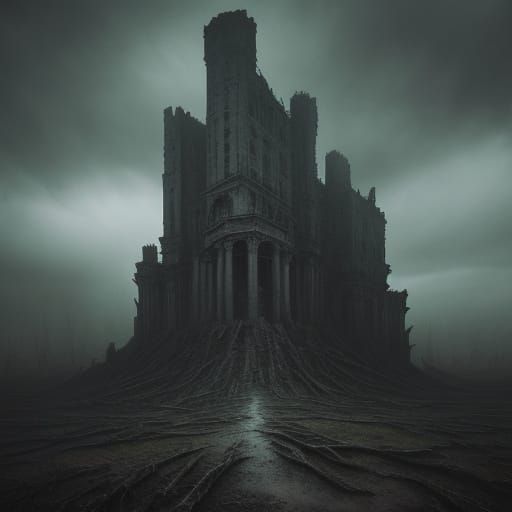 Eerie Dystopian Landscape Oil Painting