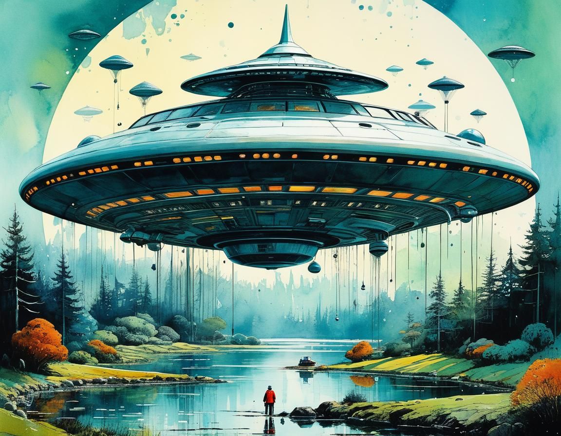 Quaint Alien Invasion in Cartoon Style