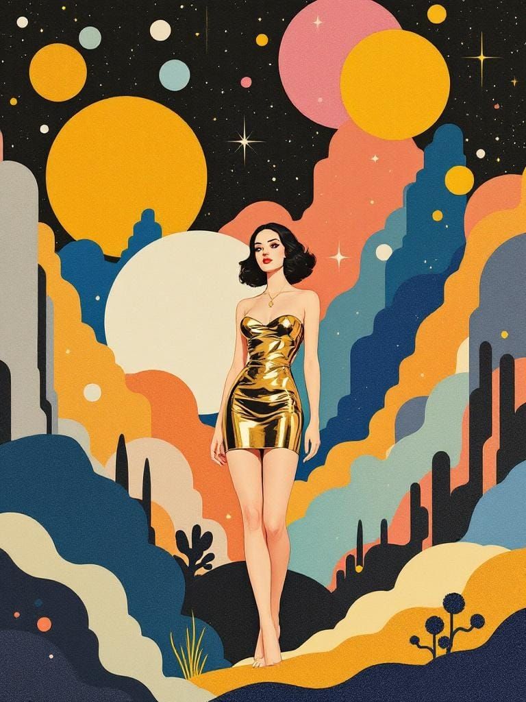 Futuristic Pin-Up in 70s Cosmic Album Art Style