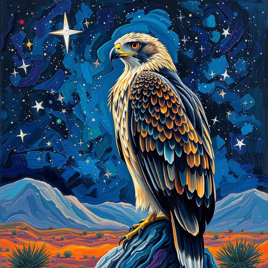 Hawk Portrait in Impasto Oil Paint Style