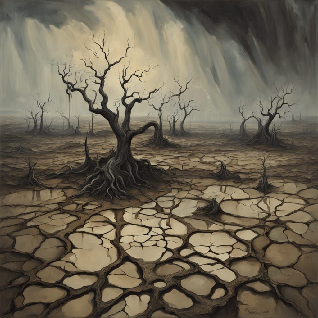 Surreal Desolation Under Persistent Rain by Dali-esque Maste...