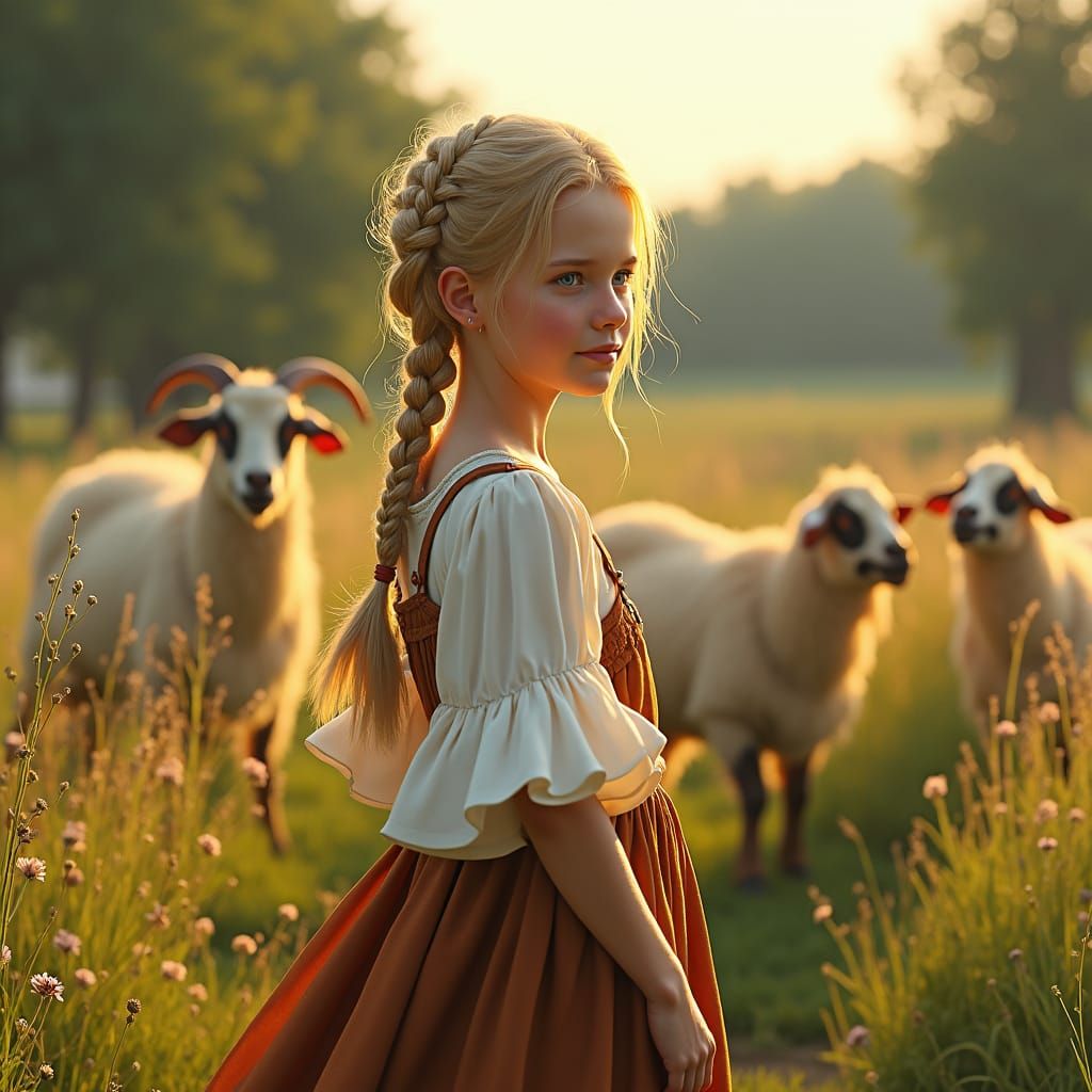 Farmer Girl with Goats: 17th Century Dutch Style