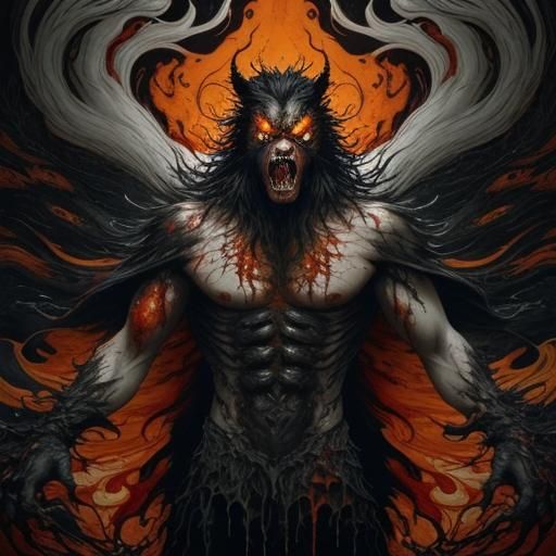 Enraged Ghost Werewolf in Liquid Watercolor Style