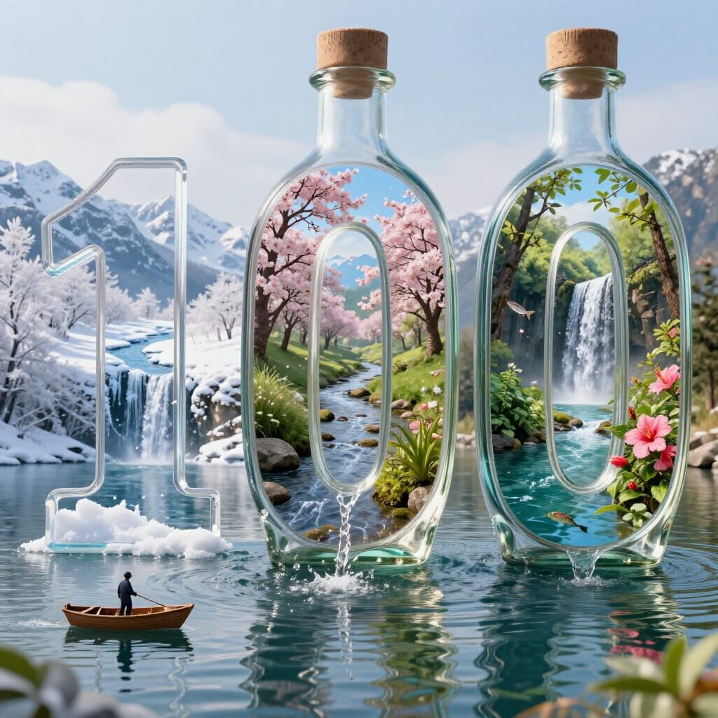 100 Numerals on Glass Bottles Showcase Seasonal Landscapes