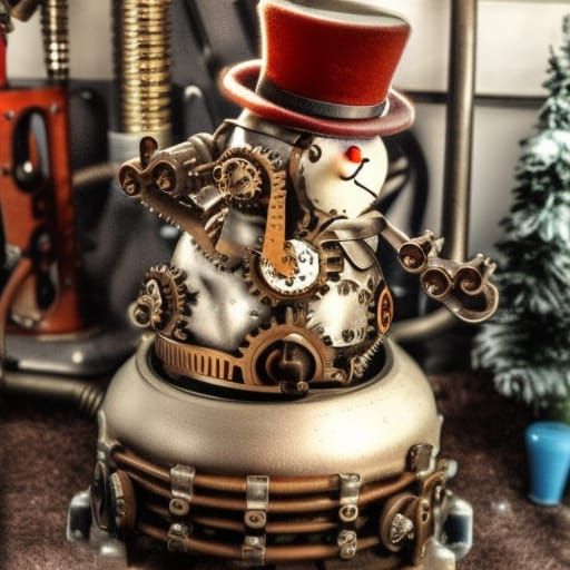 Steampunk Snowman in Winter Wonderland