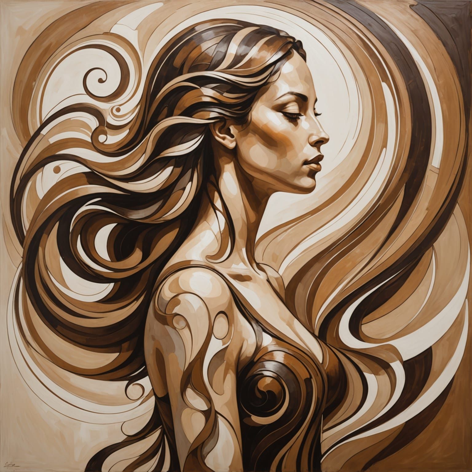 Abstract Woman in Flowing Curves and Swirls