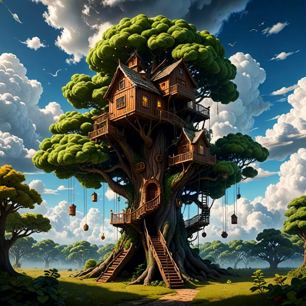Enchanted Cloudside Treehouse in Whimsical Woodgrain