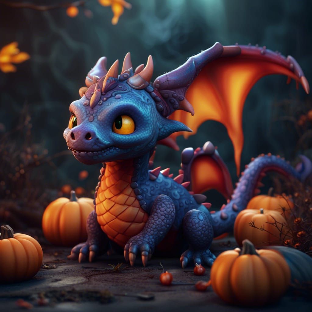 Cute Halloween Dragon in Detailed Matte Painting