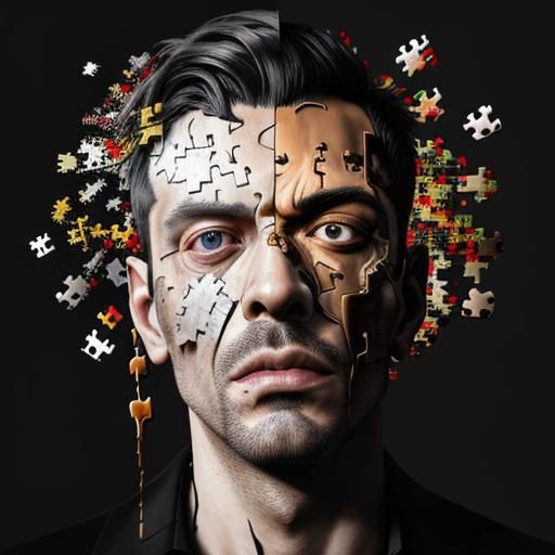 Fragmented Jigsaw Face: A Surreal Digital Collage