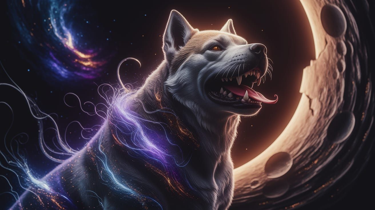 Colossal Nebula Mastiff Howling at Fractured Moon