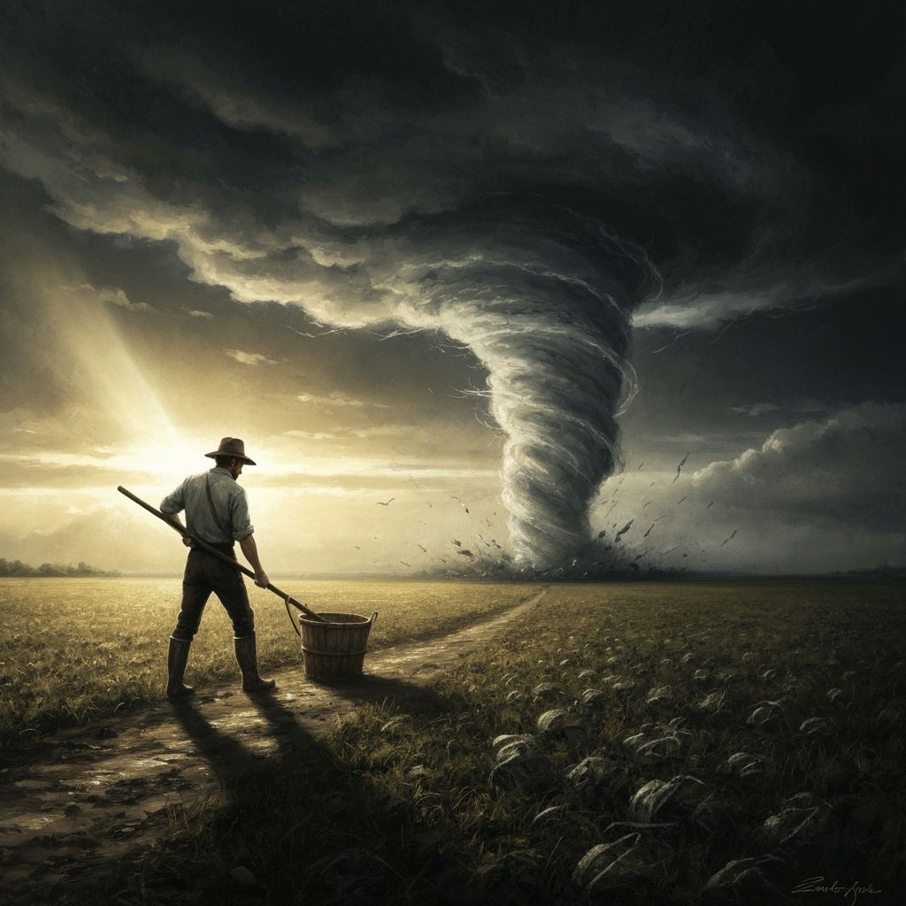 Farmer Sows Wind, Reaps Whirlwind in Dramatic Realistic Styl...