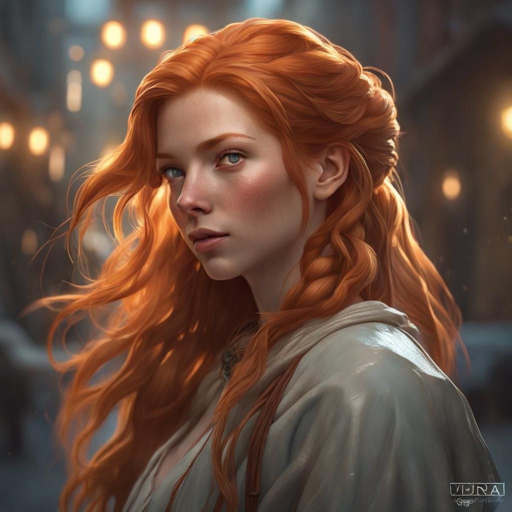 Red-Haired Girl Portrait in Hyperdetailed Digital Art