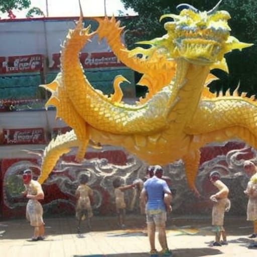 A giant butter sculpture of a dragon