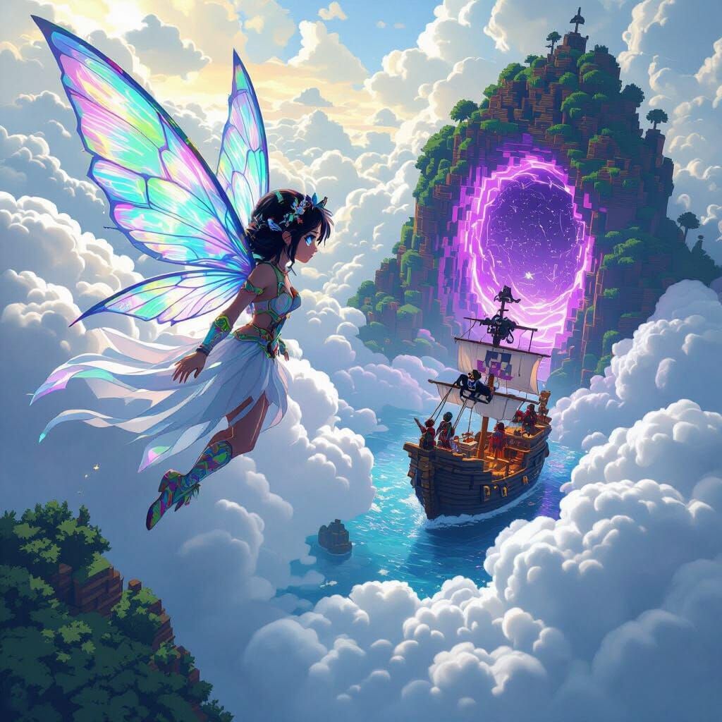 Minecraft Fairy Soaring Through White Cloud
