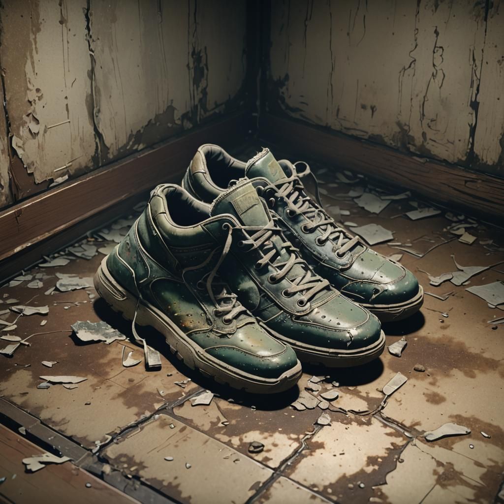 Manga-Style Image of a Mouldy Shoe in Dim Room