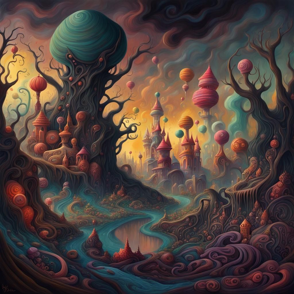 Gouache Painting of a Fallen Kingdom's Dark Magic