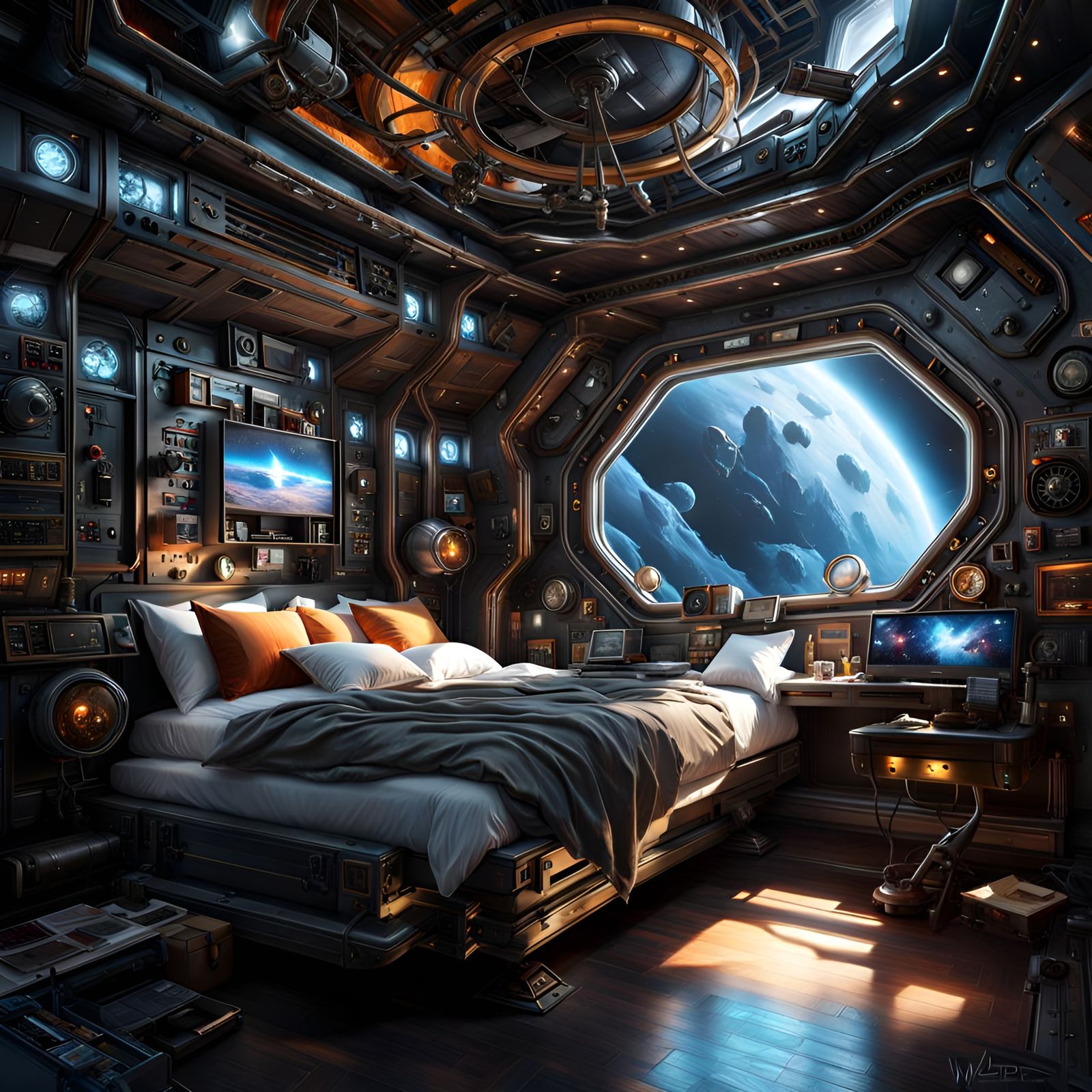 Steampunk Spaceship Sleeping Rooms with Space View