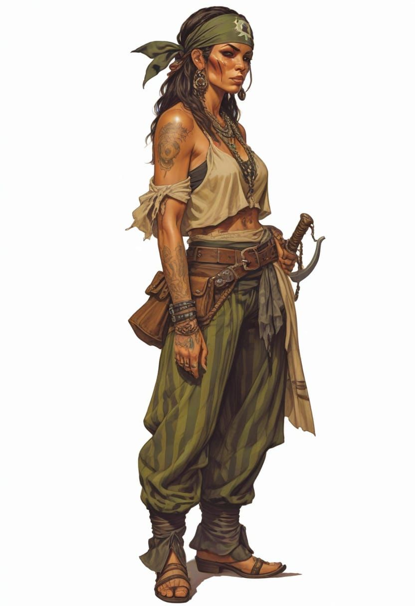 Sensual Pirate Maiden in Polynesian Tattoo Art