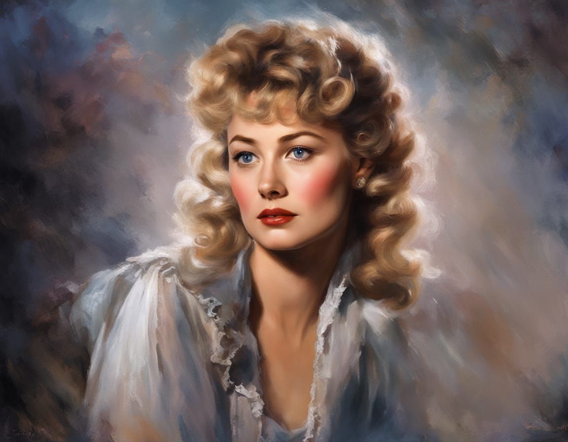 Shelley Winters Portrait in Impasto-Chalk Art Style