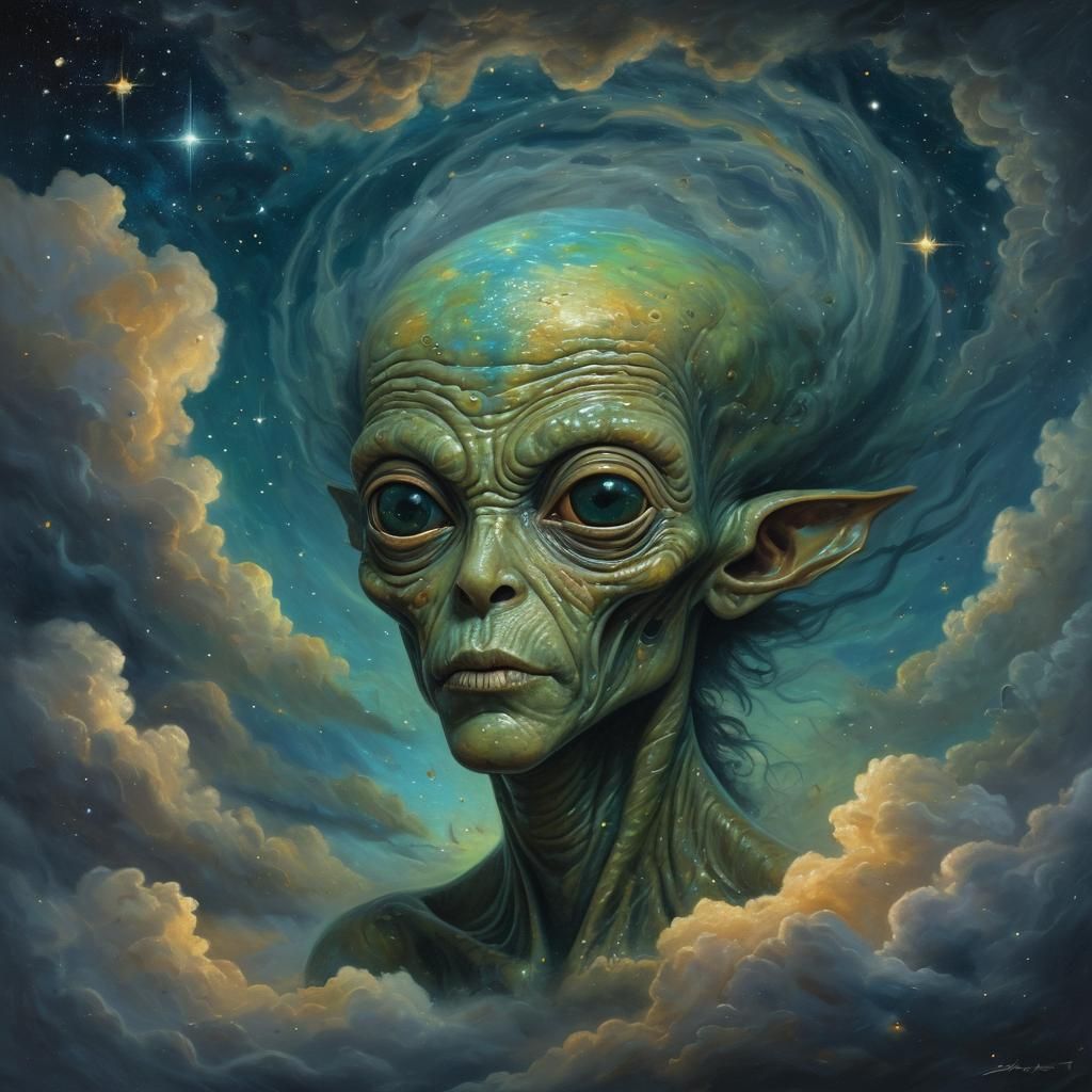Surreal Alien Portrait in Oil Painting Style