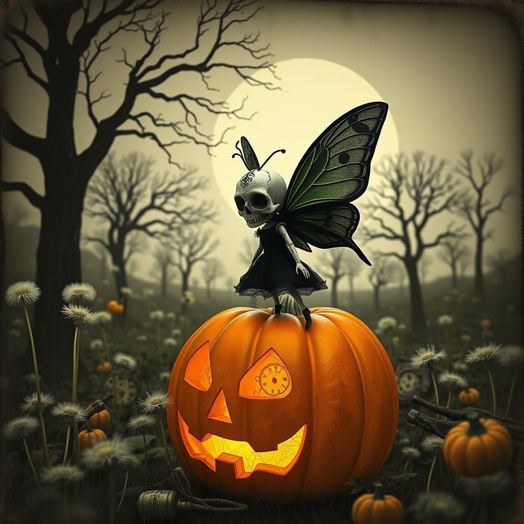 Sugar Skull Moth in Surreal Autumn Landscape