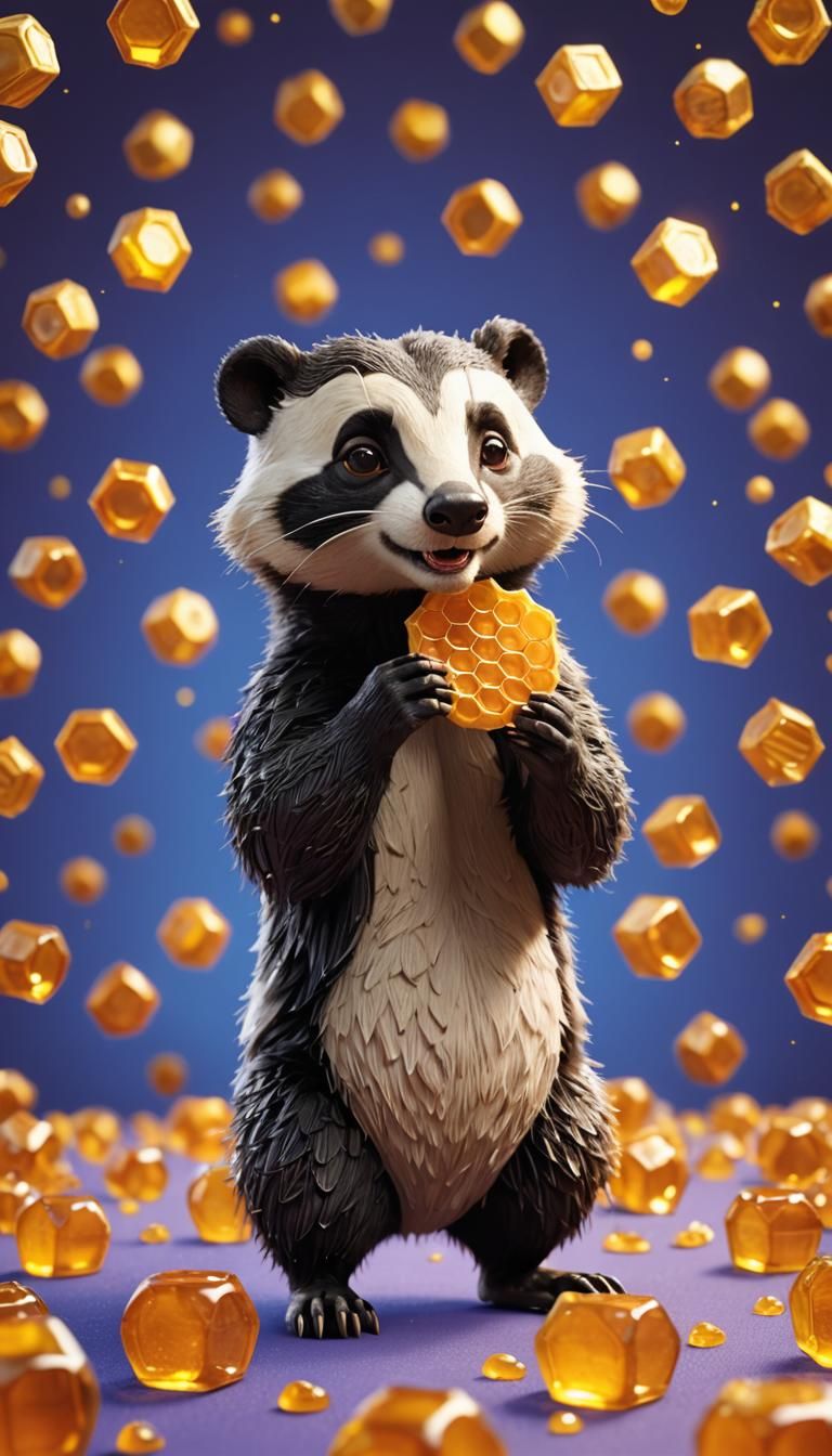 Cute Badger with Honeycomb in 3D Digital Art