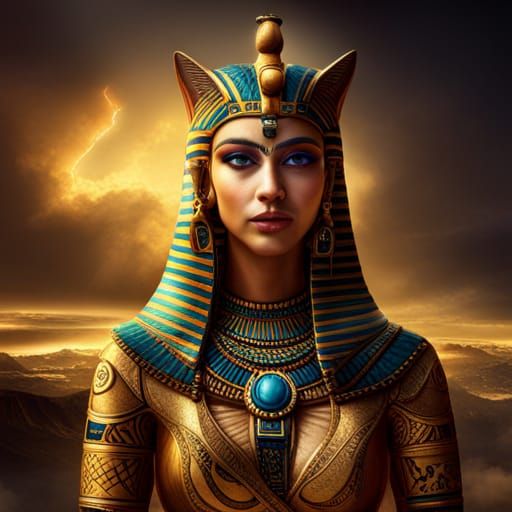 Hyperrealistic Egyptian Cat Goddess Portrait