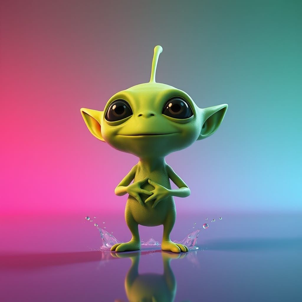 Adorable Green Alien Concept Art in 3D Style