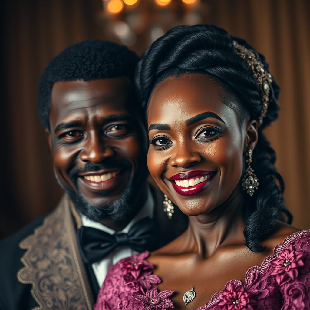 Elegant Baron and Baroness Portrait in Silk and Lace