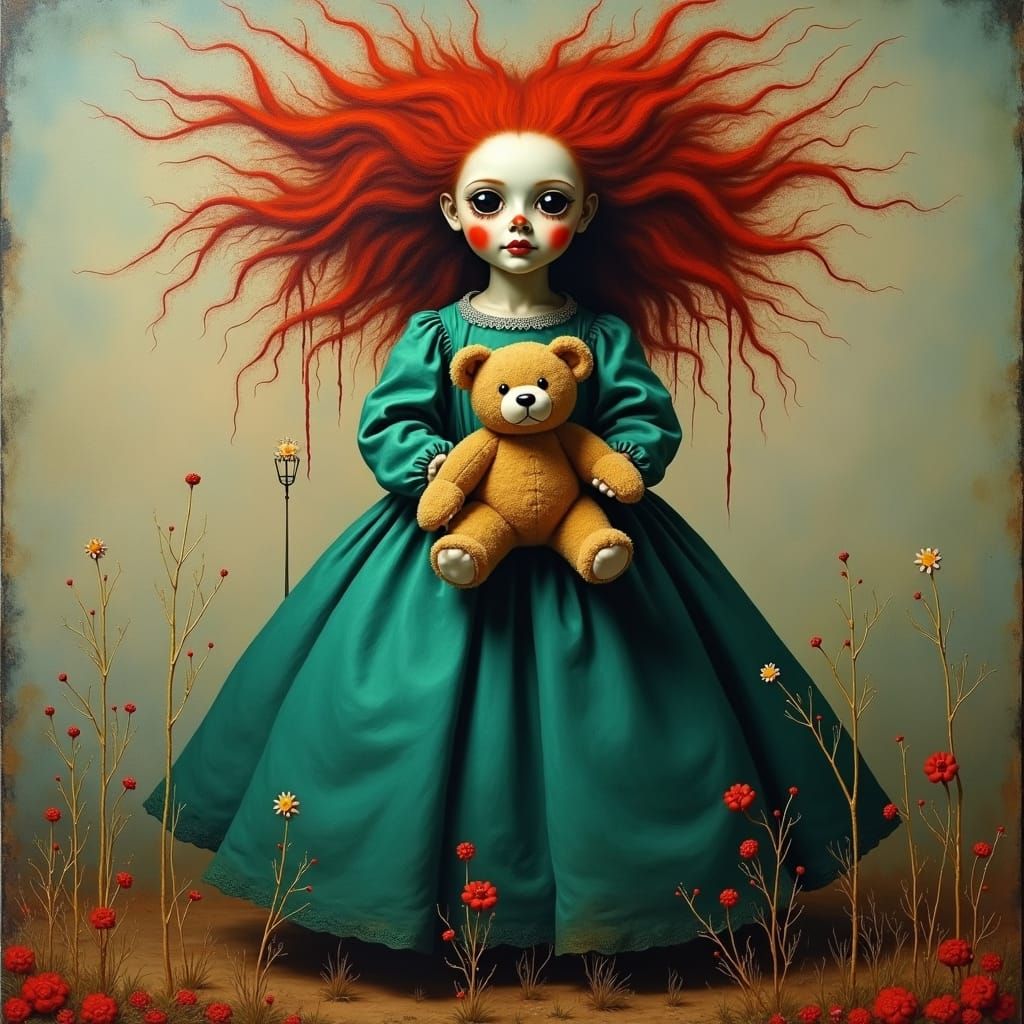 Surreal Voodoo Doll with Teddy Bear in Dali Style