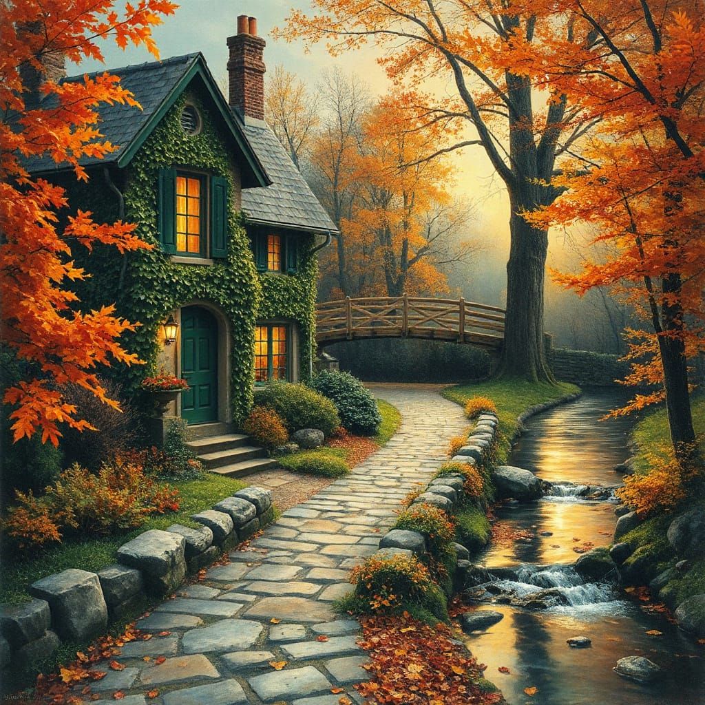 Autumn Village Enchanted by Golden Dusk