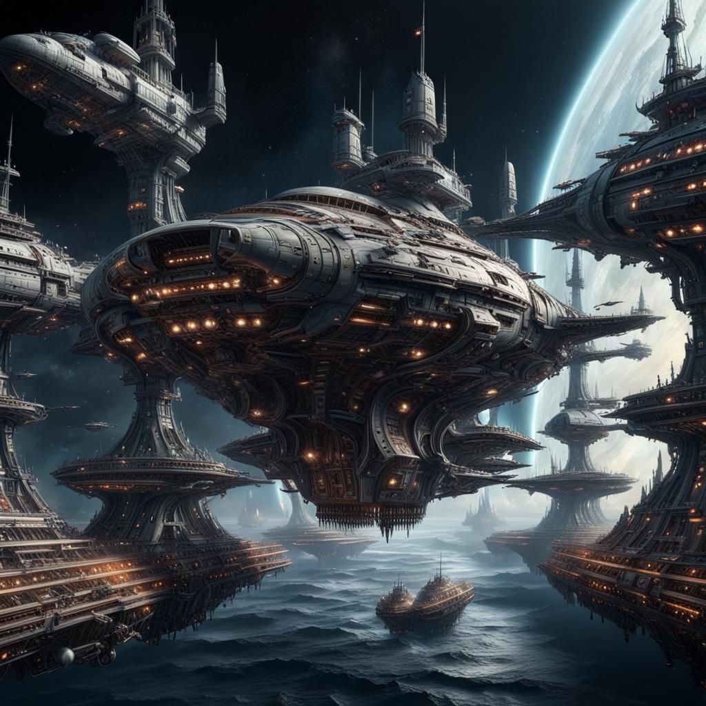 Renaissance Starship Armada Digital Matte Painting