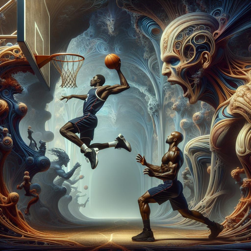 Basketball Dunk in a Fantasy Matte Painting