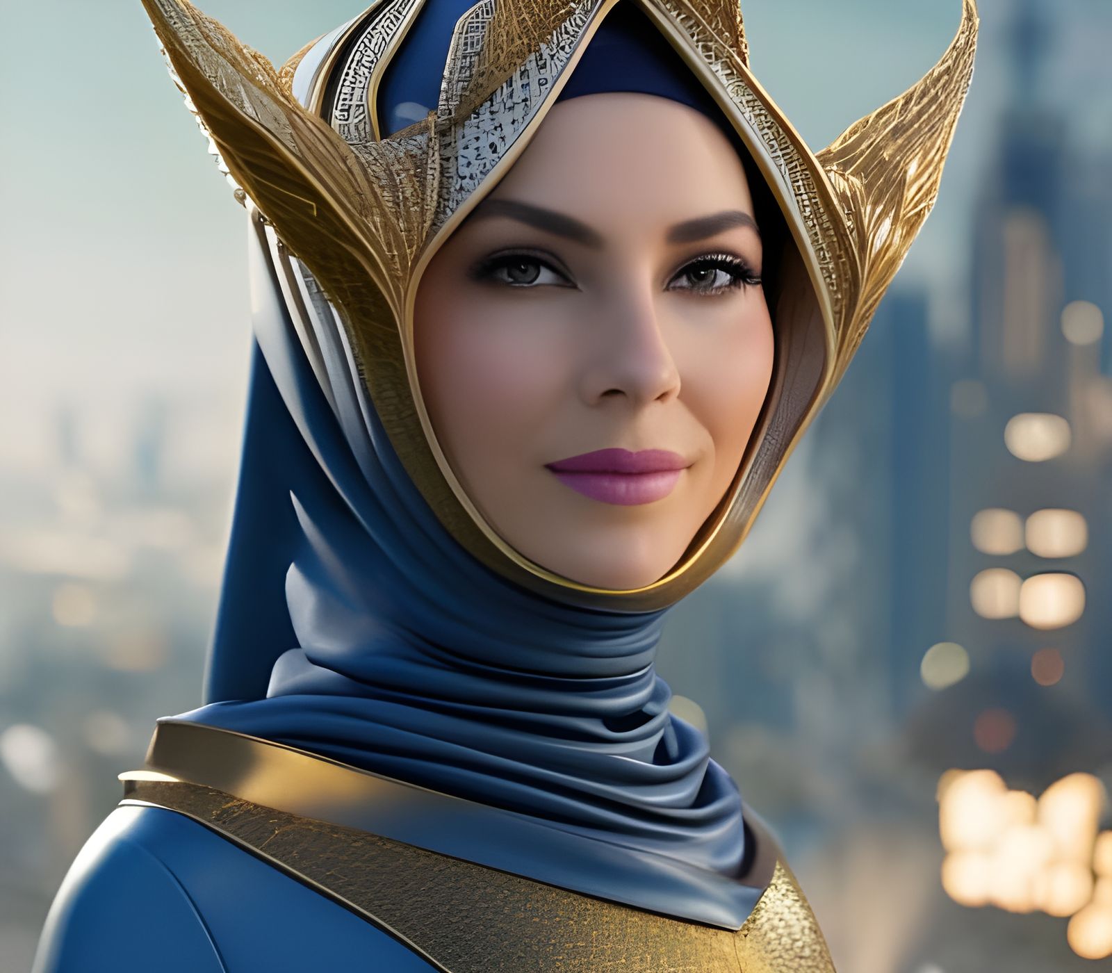 Futuristic Noble Woman in City Park