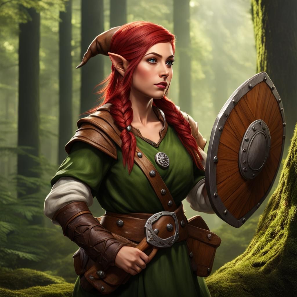 Gnome Druid with Shield in Forest Photo