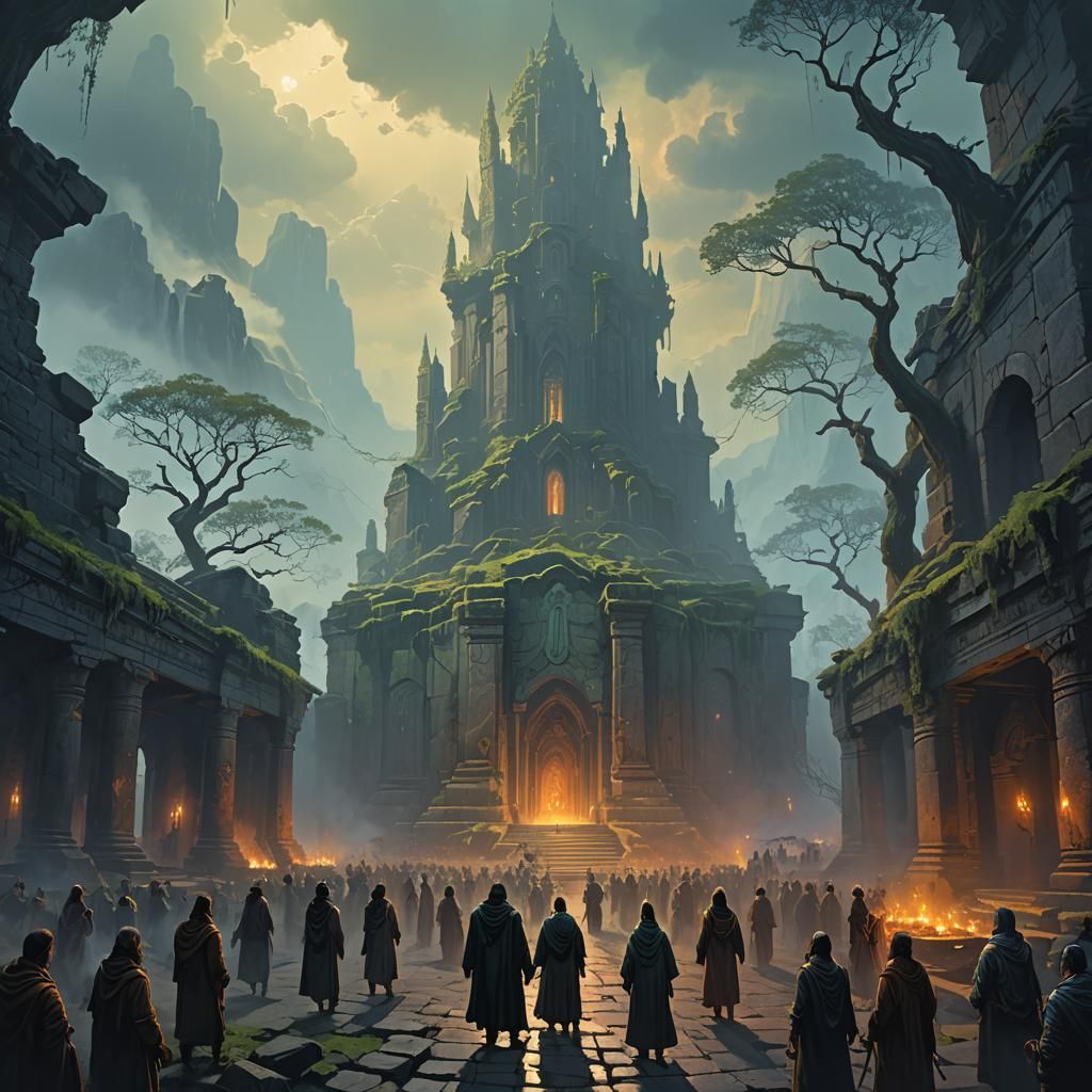 Majestic Gathering in Divine Temple: Fantasy Concept Art