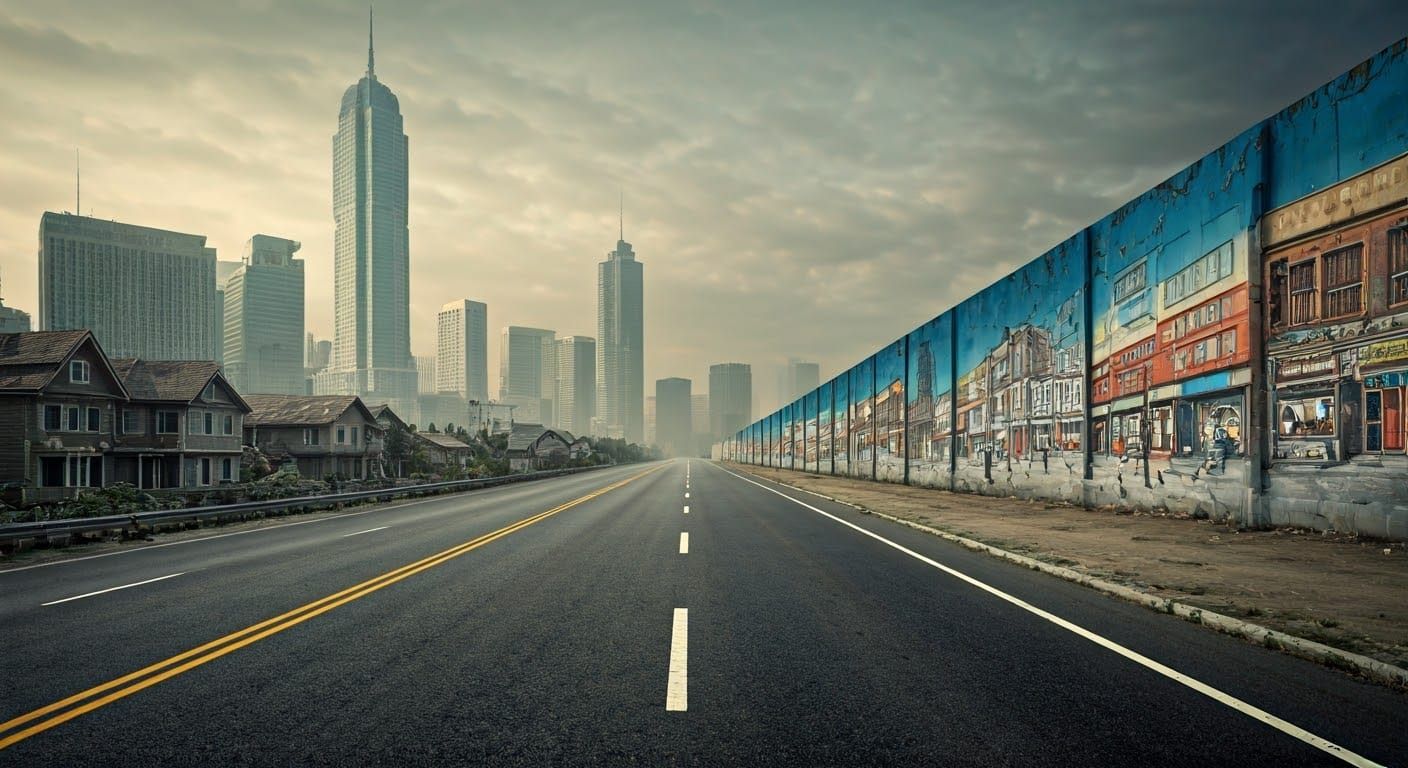 Post-Apocalyptic City Highway with Hopeful Mural