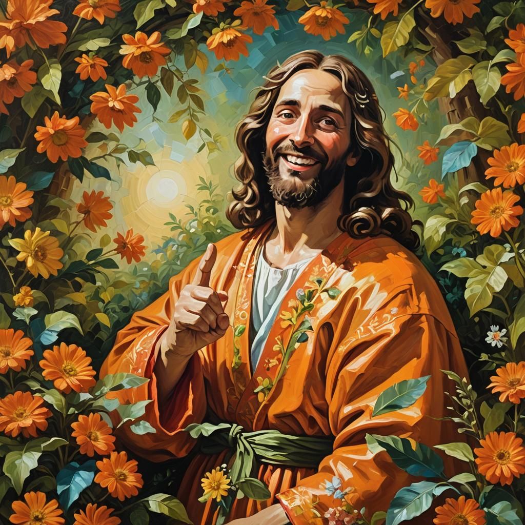 Playful Jesus in Lush Garden, Baroque Oil Painting