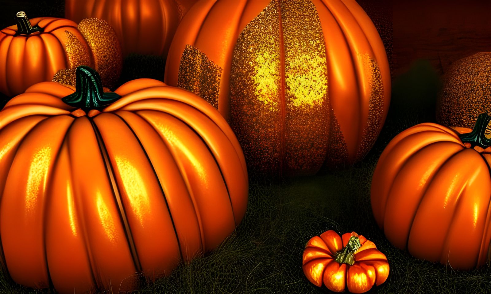 Glitter Makeup on Pumpkins: A Hyperdetailed Autumn Scene