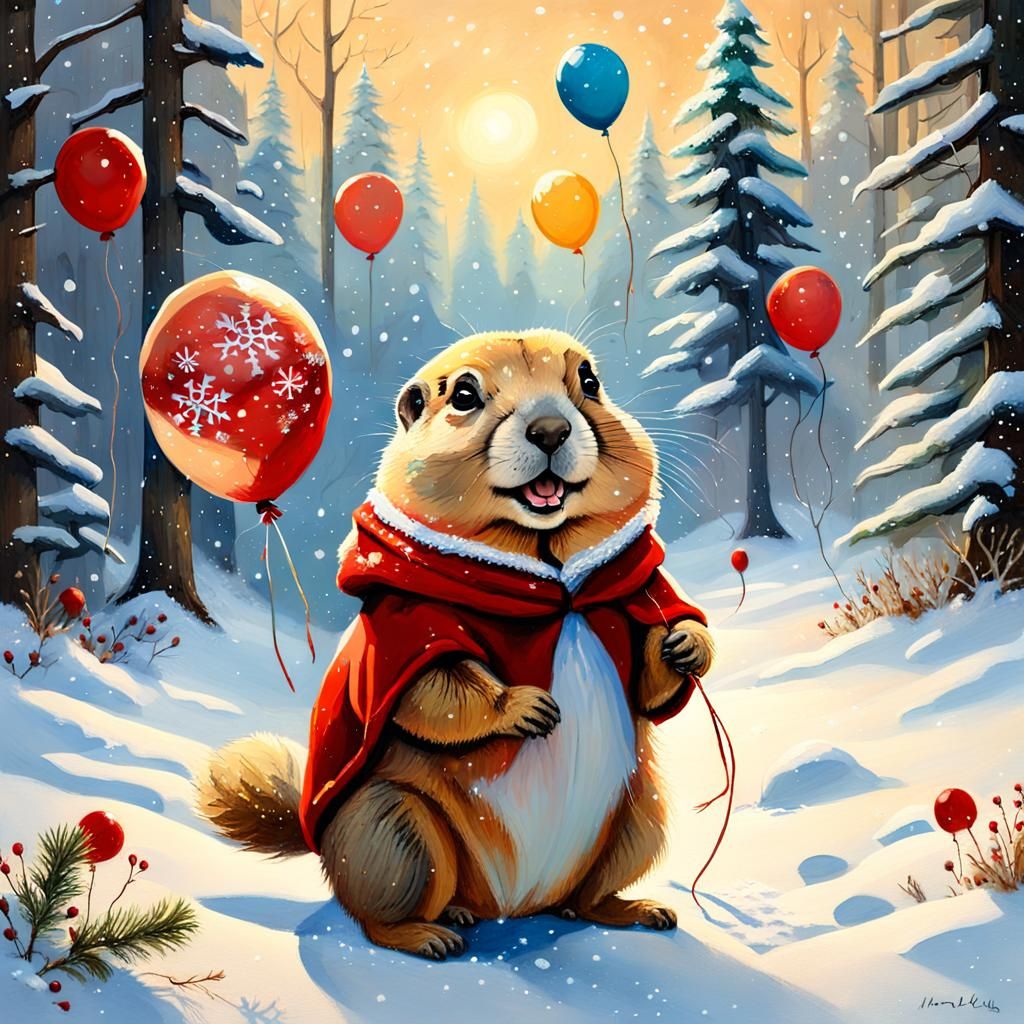 Cute Prairie Dog in Santa Costume, Christmas Celebration
