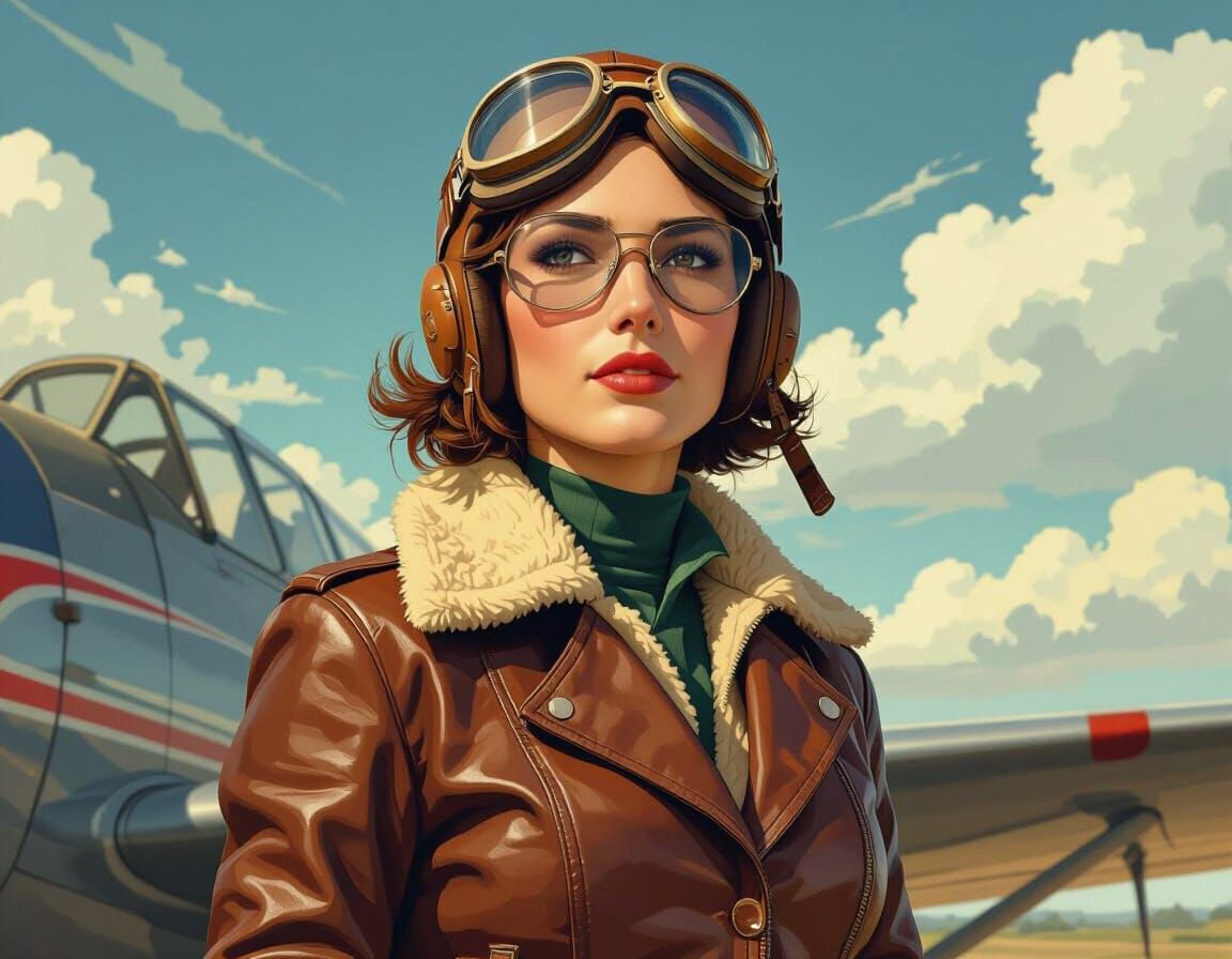 Amelia Earhart Art Deco Portrait in Vintage Style