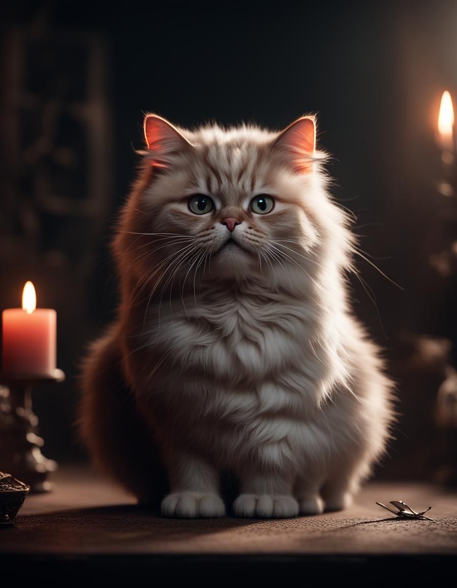 Whimsical Fluffy Evil Kitty in Studio Photograph