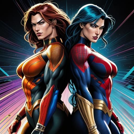 Dynamic Comic Book Heroes in Iconic Pose