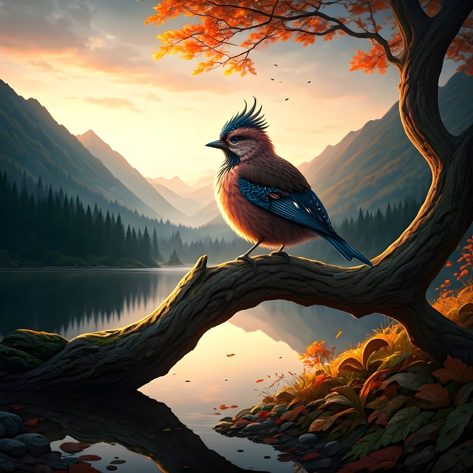 Hyperrealistic Digital Painting of a Majestic Tit in Golden...
